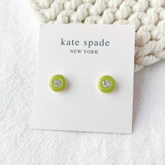 Authentic Kate Spade Candy Drops Round Gold Green Enamel Stud Earrings - Picture 1 of 3